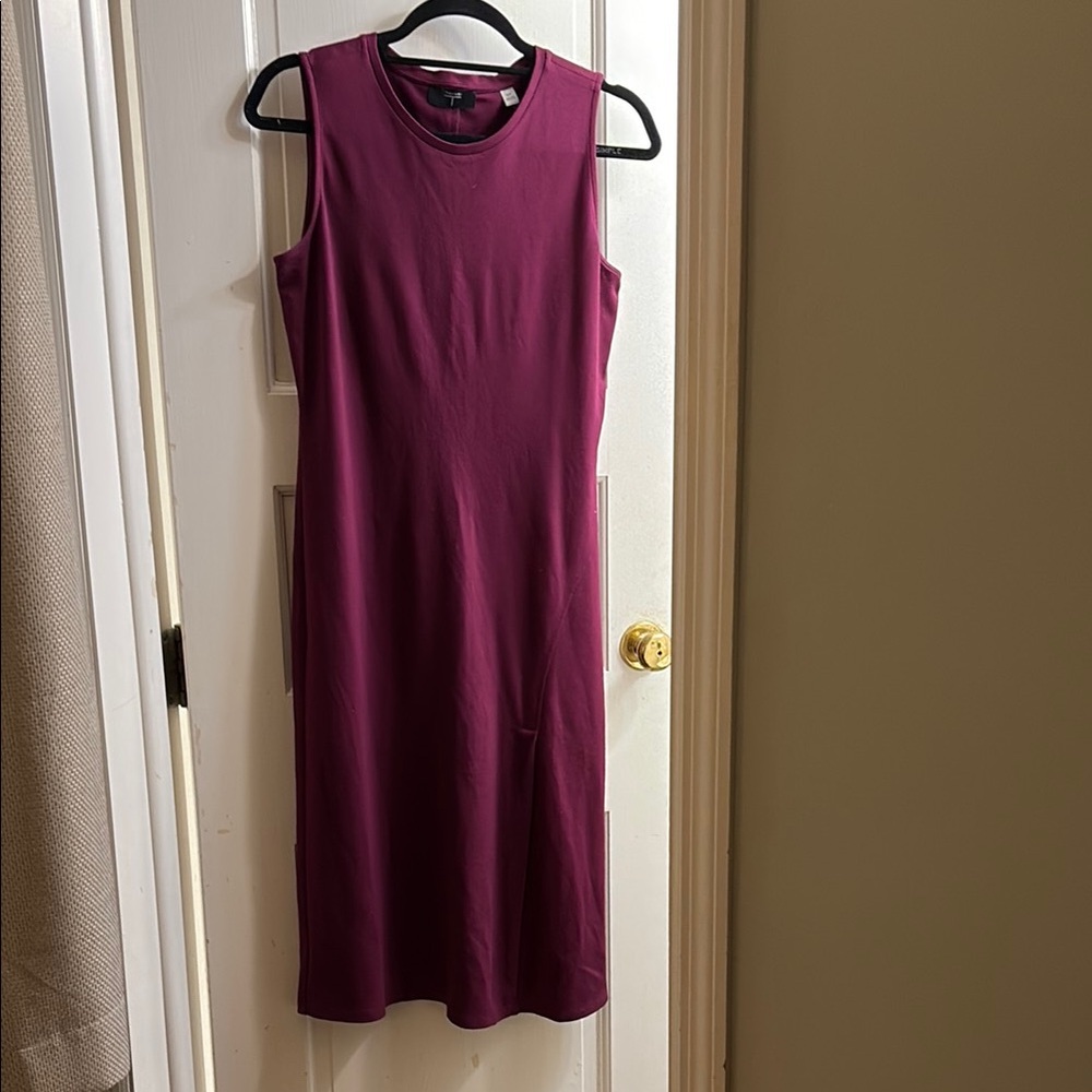 Tahari Red Sheath Midi Dress Mock Neck Sleeveless